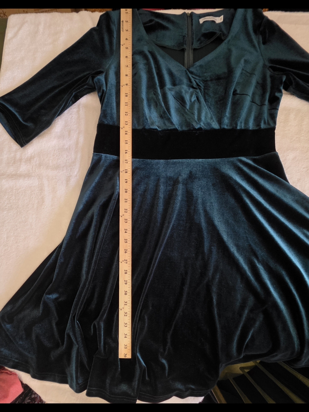 Women's Velvet Fit-and-Flare Dress in Deep Teal